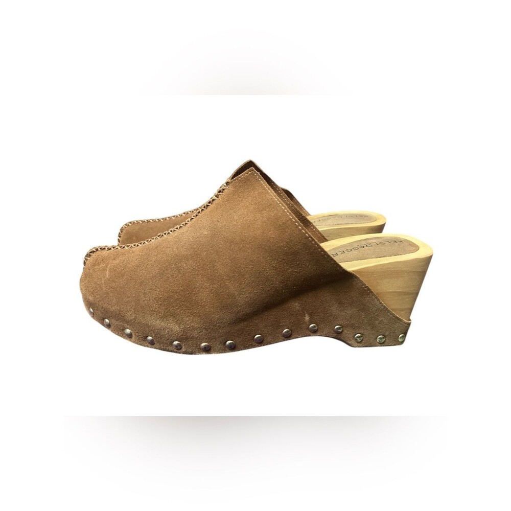 Kelsi Dagger Brooklyn Journal Clogs Studded Tan Suede Wood Boho Size 8.5